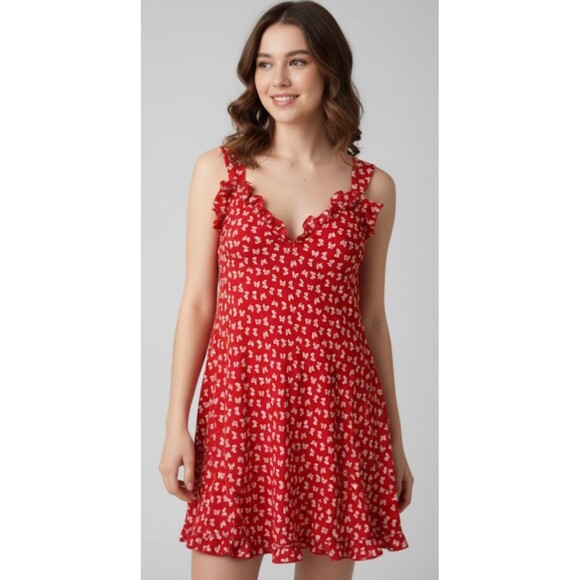 Vintage Valentino Intimo for Saks Fifth Avenue Red Bow Print Ruffle Chemise L